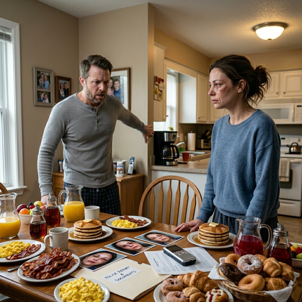 He struck my face again and again, then came downstairs expecting breakfast and silence. When he saw the feast, he smirked like he had won. A few seconds later, he nearly collapsed from shock.