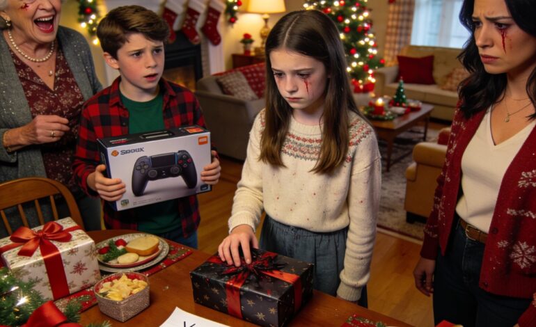 Karácsony napján anyukám átadta a húgom gyermekének a legújabb játékkonzolt. A lányom nem kapott mást, csak egy cetlit, amin ez állt: „Semmi vagy.” Anyukám nevetett, és azt mondta: „Miért pazarolna bárki is rá ajándékot?” A húgom vigyorogva hozzátette: „Igen, ő csak egy szánalmas lúzer.” A lányom egy szót sem szólt. Halkan letett egy ajándékot az asztalra, és kiment velem. De percekkel később sikolyok kezdtek kitörni a házban.