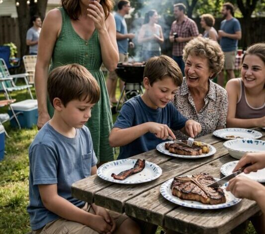 Egy családi grillezés során az unokaöcsémnek egy vastag, tökéletesen átsült T-bone steaket szolgáltak fel – míg a fiamnak csak egy pirított zsírcsíkot szolgáltak fel. Anyám nevetett rajta. „Ez több mint elég egy ilyen gyereknek, mint ő.” A húgom vigyorogva hozzátette: „Őszintén szólva, még egy kutya is kapna valami jobbat.” A fiam lesütötte a tekintetét, és halkan azt mondta: „Anya… Nincs ezzel semmi bajom.” Egy órával később, amikor végre megértettem, mire gondol, a félelem jégként futott végig rajtam.