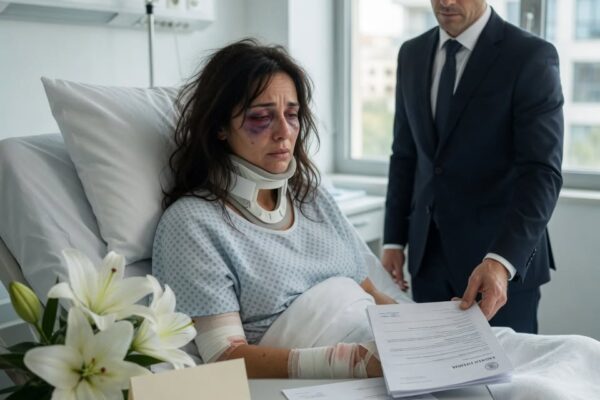 A férjem elküldte az embereit, hogy „leckézt adjanak”, majd virágot küldött a kórházba: három törött bordával és az egyik teljesen feldagadt, csukott szemmel ébredtem, és soha nem gondoltam volna, hogy ez a színlelt aggodalom gesztusa a saját bukásának kezdetét fogja jelenteni…